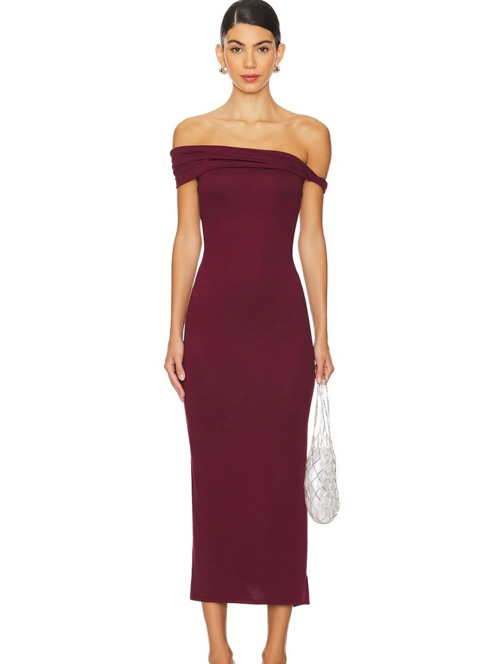 Nia clara burgundy Oxblood off the shoulder maxi dress